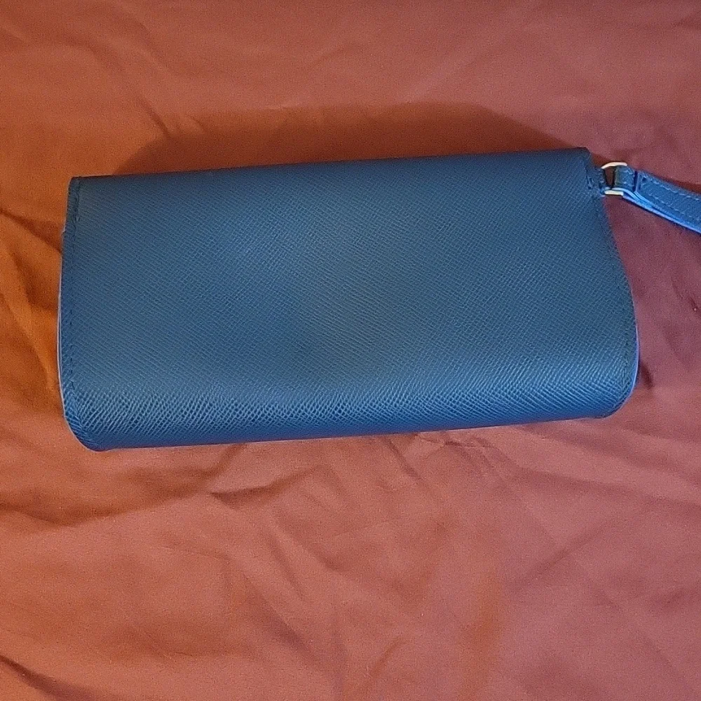 Jantaminiau Royal Blue Wristlet Vinyl KLM Purse Wallet Bag Clutch